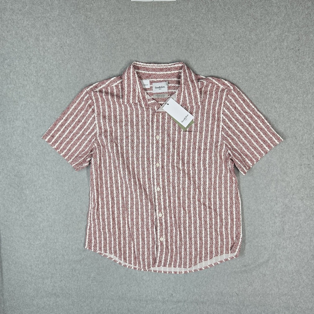 Goodfellow & Co Men Button Up Shirt L Red Casual Shirt Striped SS Poplin NWT